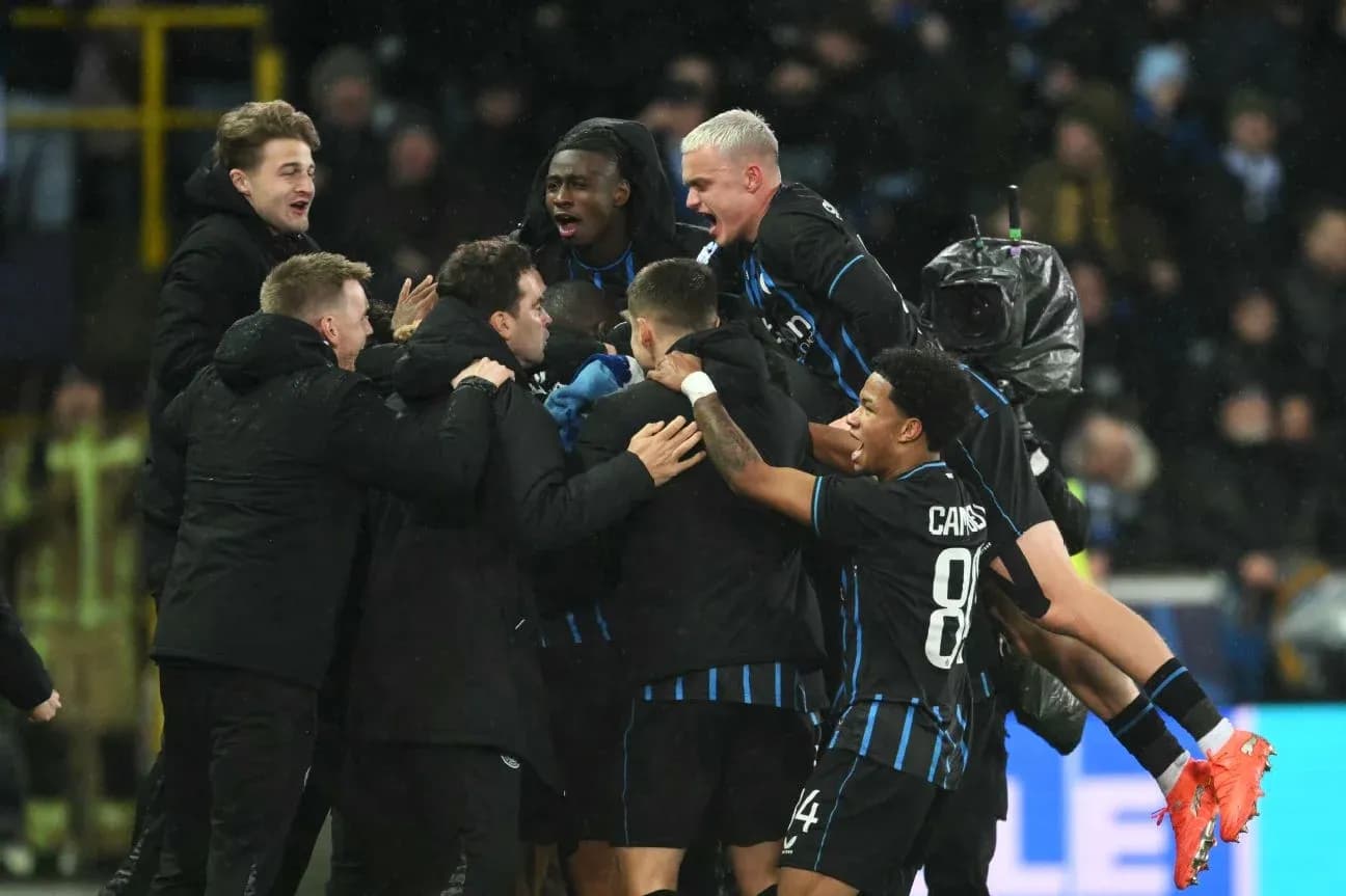 Club Brugge players celebrating a goal Club Brugge players celebrating a goal