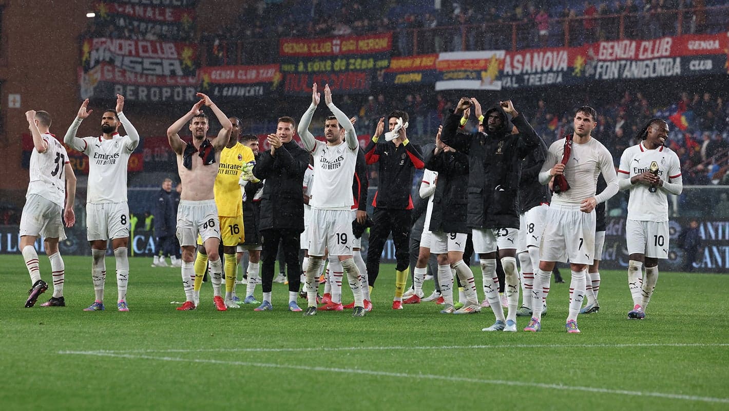 AC Milan players celebrating after the match AC Milan players celebrating after the match