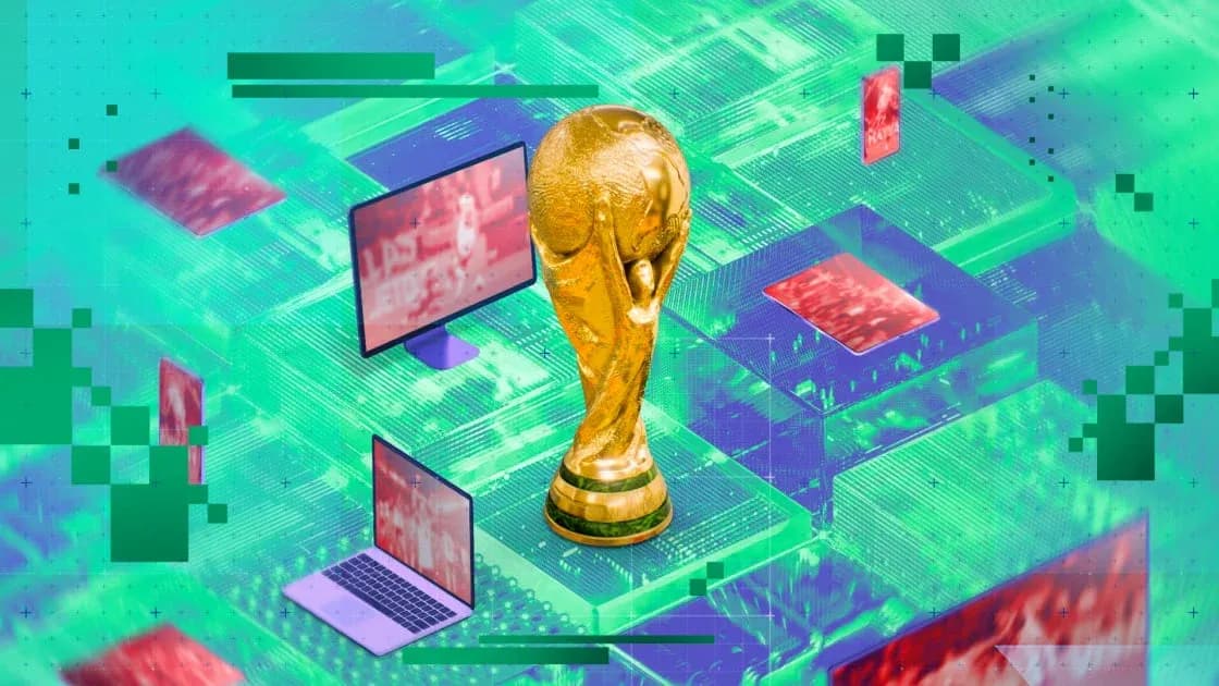 FIFA World Cup trophy surrounded by digital screens FIFA World Cup trophy surrounded by digital screens
