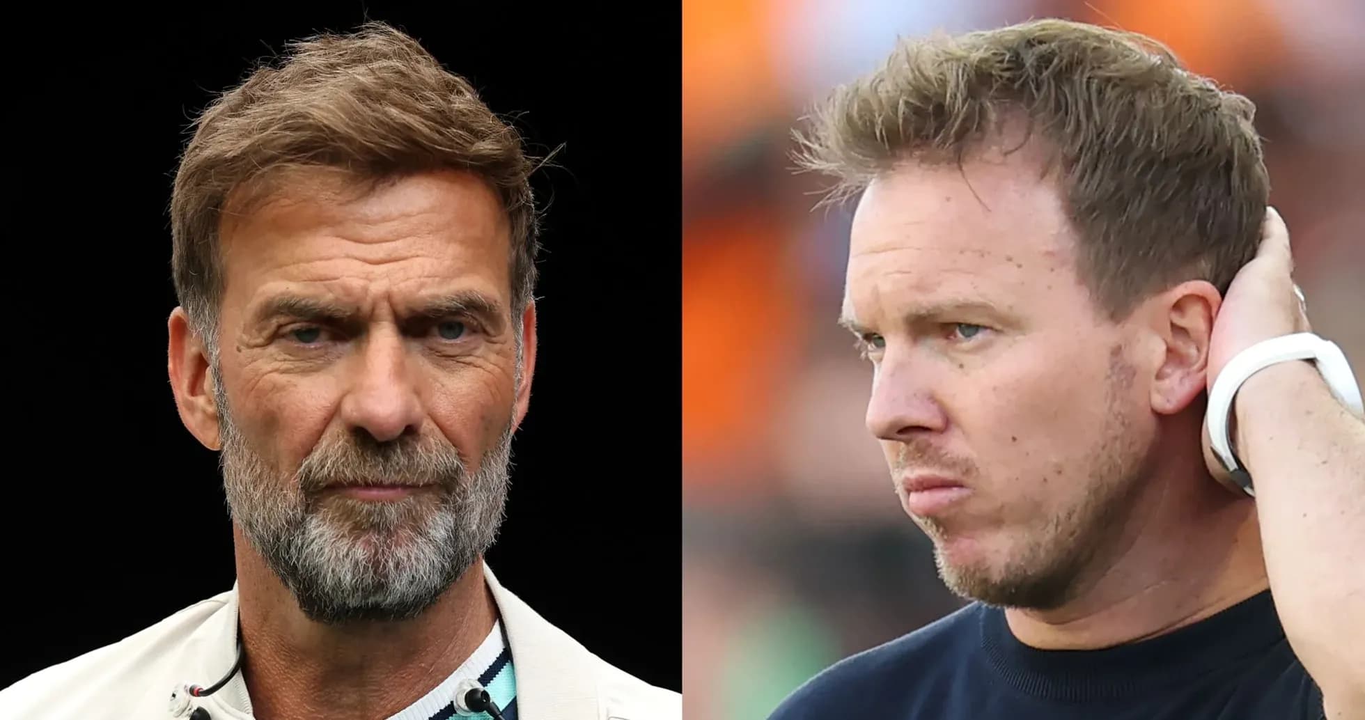 Two football managers in a split image Two football managers in a split image