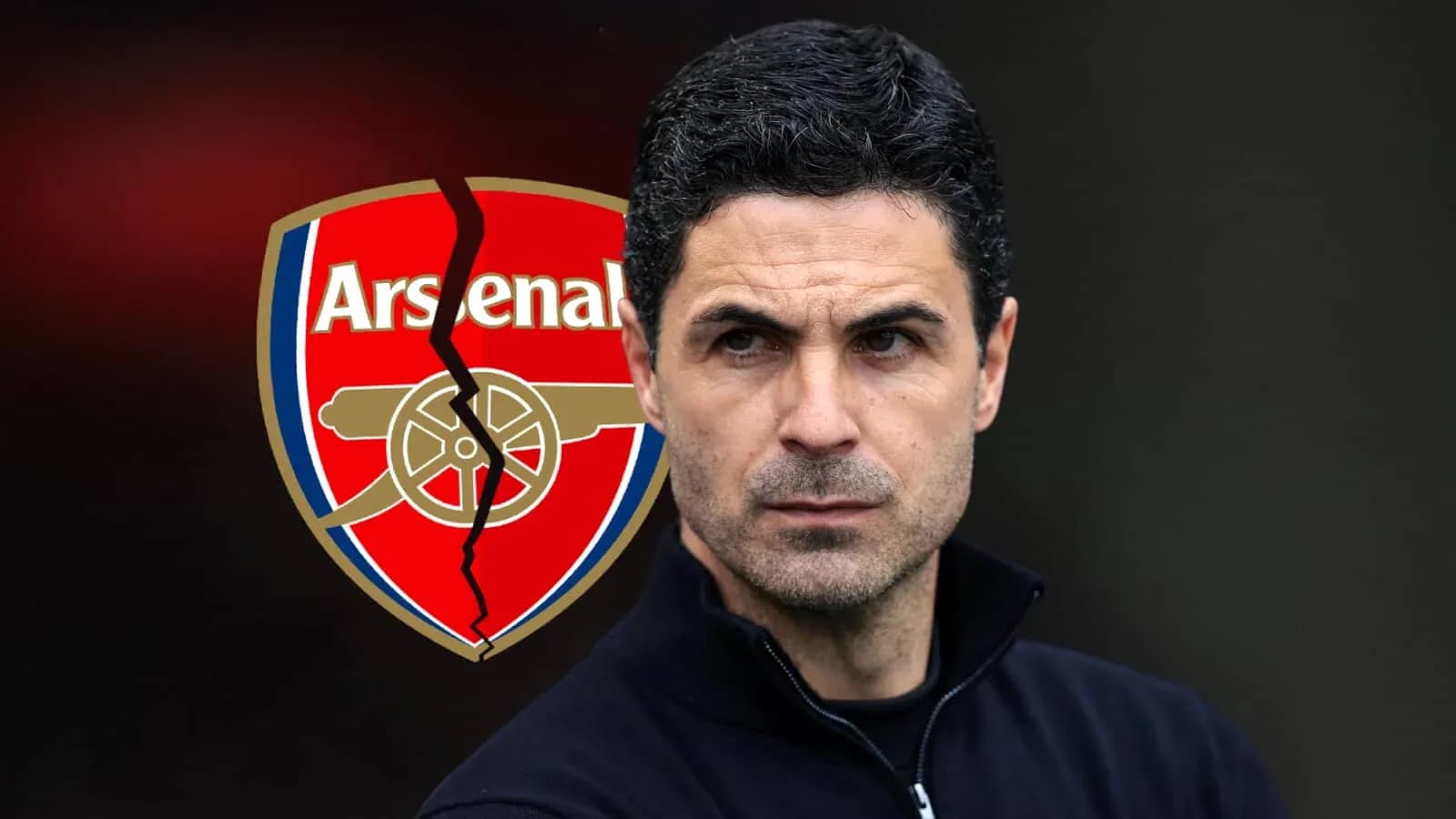 Arsenal manager with broken club logo background Arsenal manager with broken club logo background