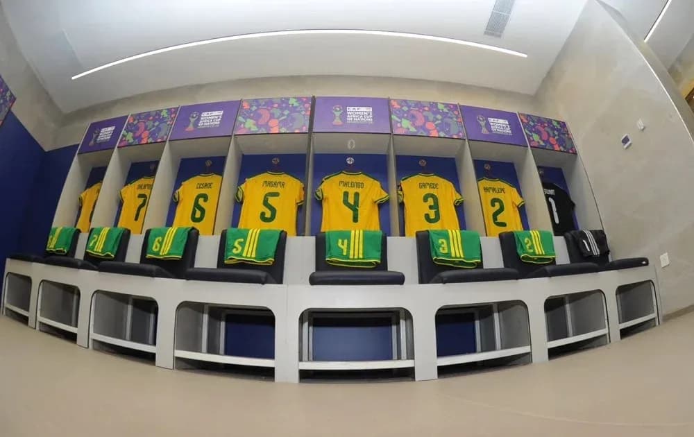 Team locker room with yellow jerseys displayed Team locker room with yellow jerseys displayed