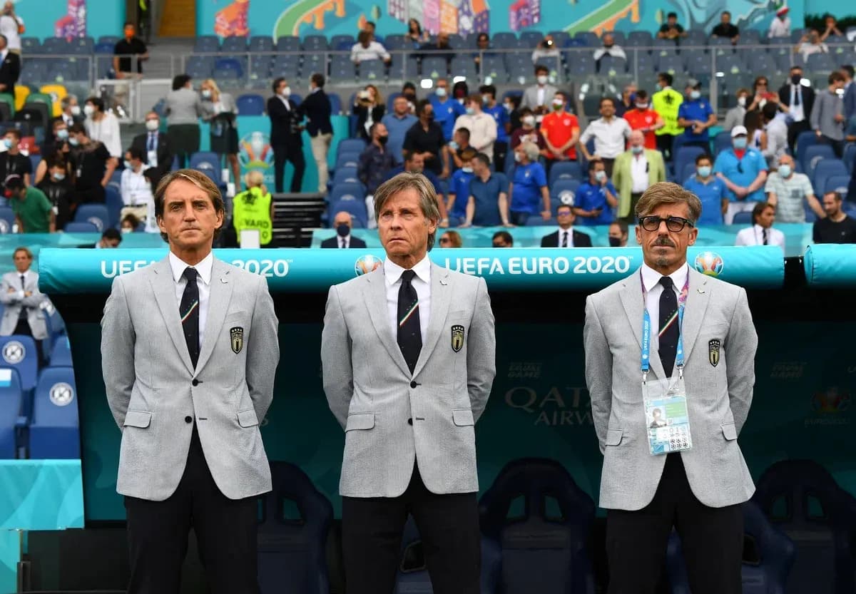 Three coaches in suits during UEFA Euro 2020 Three coaches in suits during UEFA Euro 2020