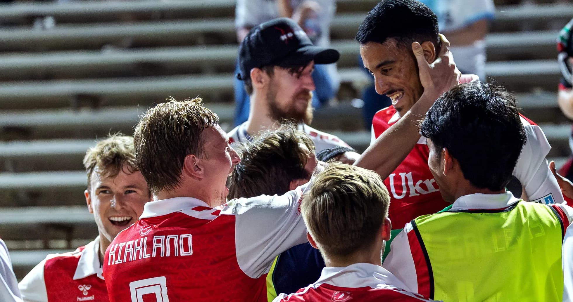 Players celebrating a goal during the match Players celebrating a goal during the match