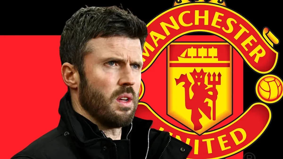 Man in black jacket with Manchester United logo background Man in black jacket with Manchester United logo background