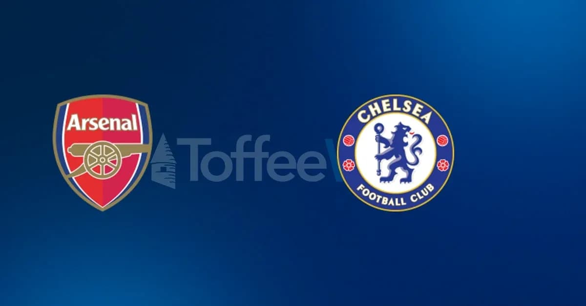 Arsenal and Chelsea football club logos on blue background Arsenal and Chelsea football club logos on blue background