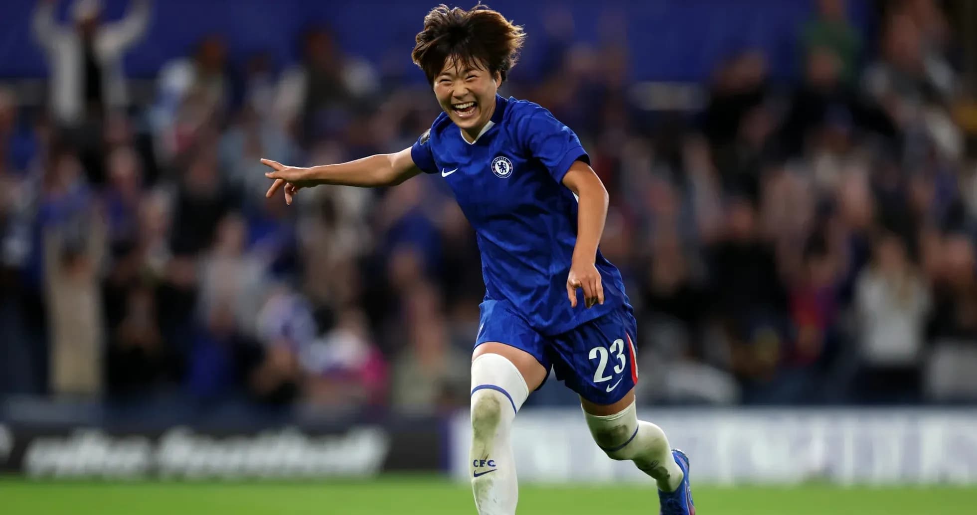 Player celebrating a goal in Chelsea kit Player celebrating a goal in Chelsea kit