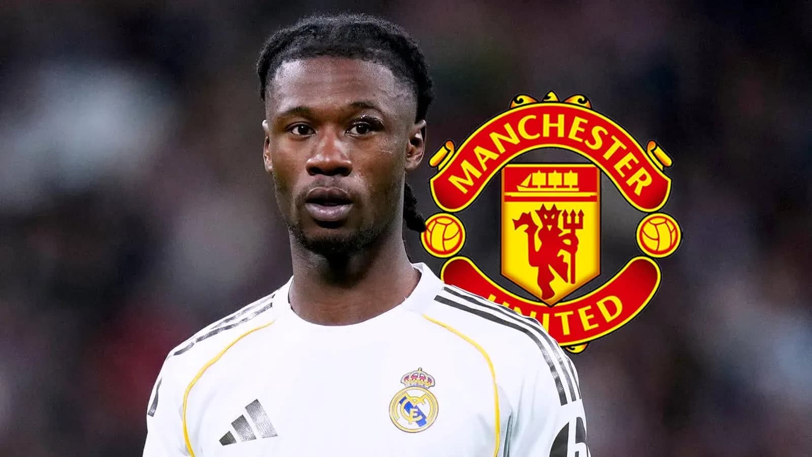 Player in Real Madrid kit with Manchester United logo Player in Real Madrid kit with Manchester United logo