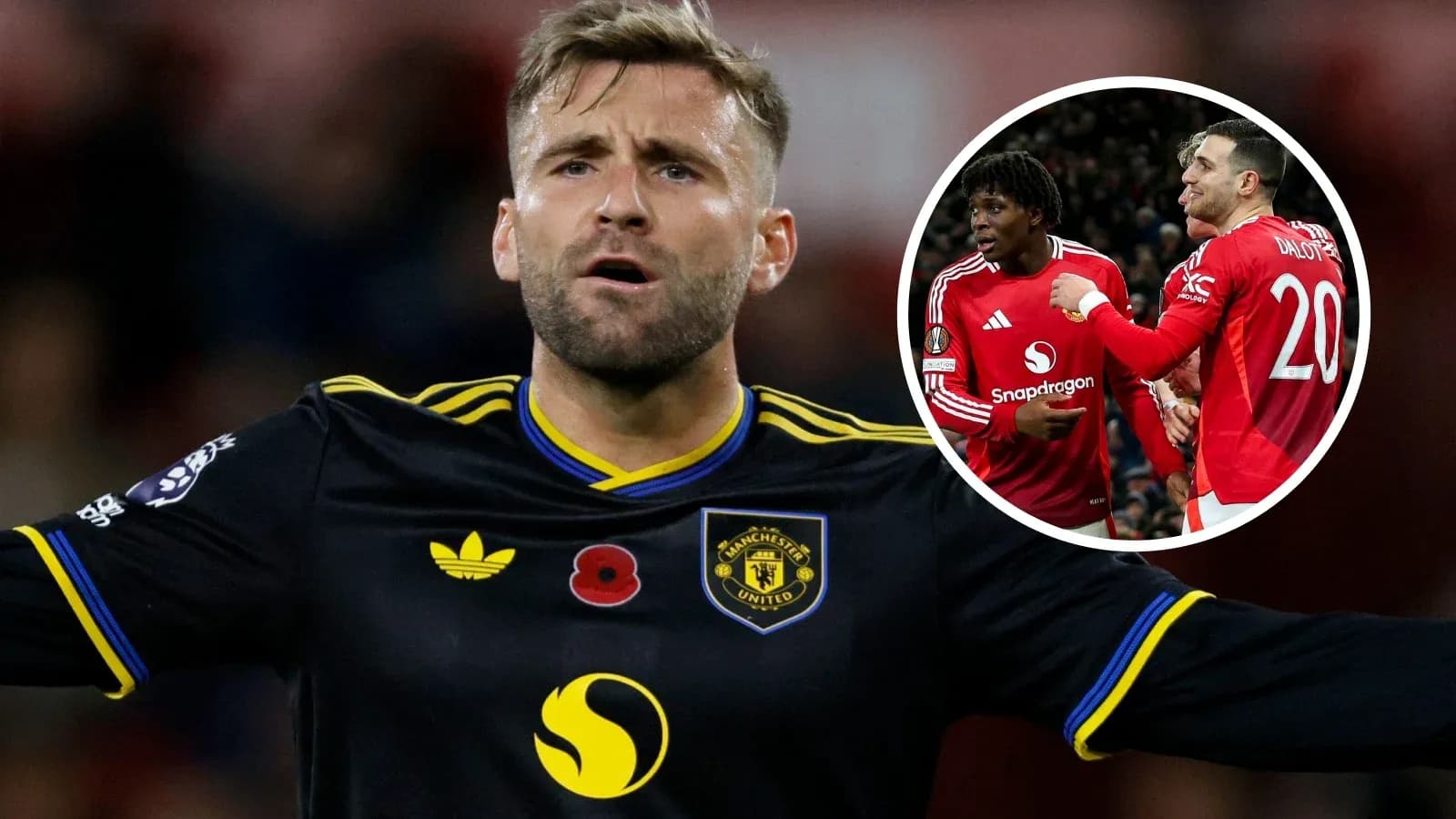 Luke Shaw celebrating with Manchester United teammates Luke Shaw celebrating with Manchester United teammates