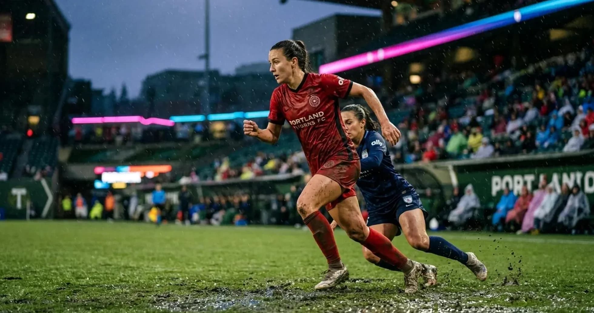 Portland Thorns player sprinting during match Portland Thorns player sprinting during match