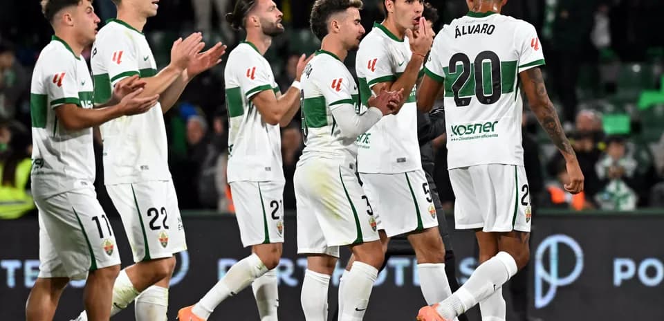 Elche players celebrating during La Liga match Elche players celebrating during La Liga match