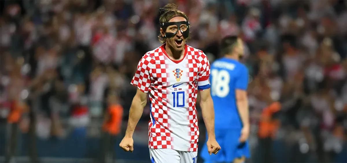 Croatian player celebrating a goal in match Croatian player celebrating a goal in match