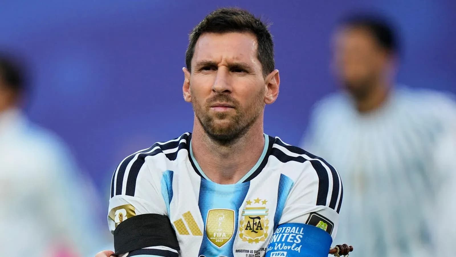 Lionel Messi in Argentina jersey during match Lionel Messi in Argentina jersey during match