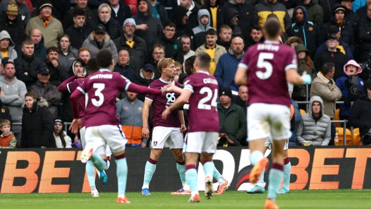 Burnley players celebrating a goal against Wolves Burnley players celebrating a goal against Wolves