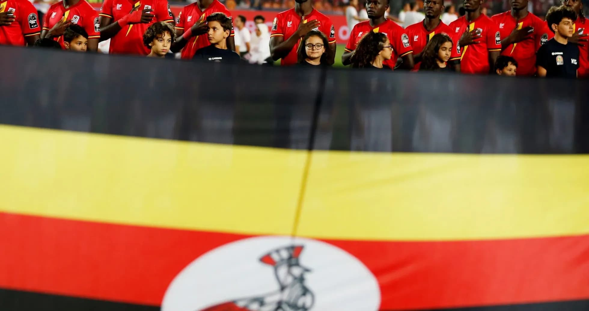 Ugandan football team singing anthem before match Ugandan football team singing anthem before match