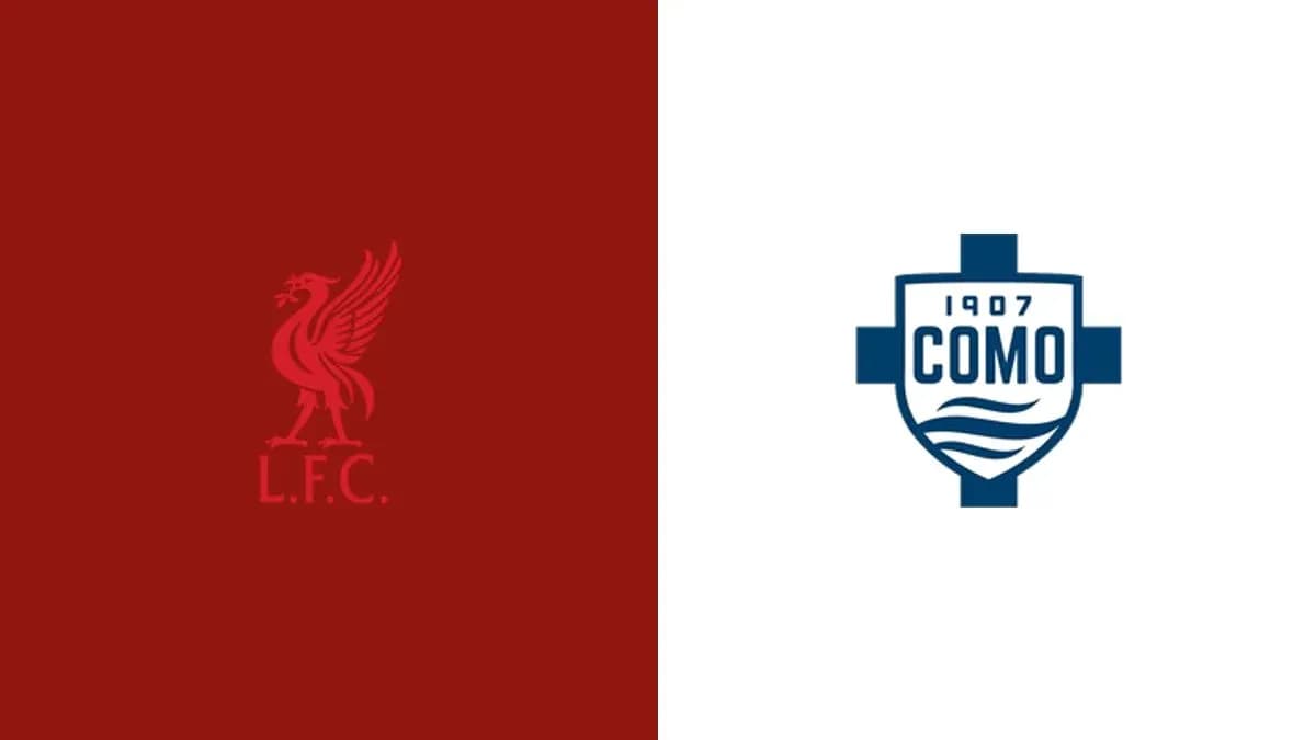 Logos of Liverpool FC and Como 1907 side by side Logos of Liverpool FC and Como 1907 side by side