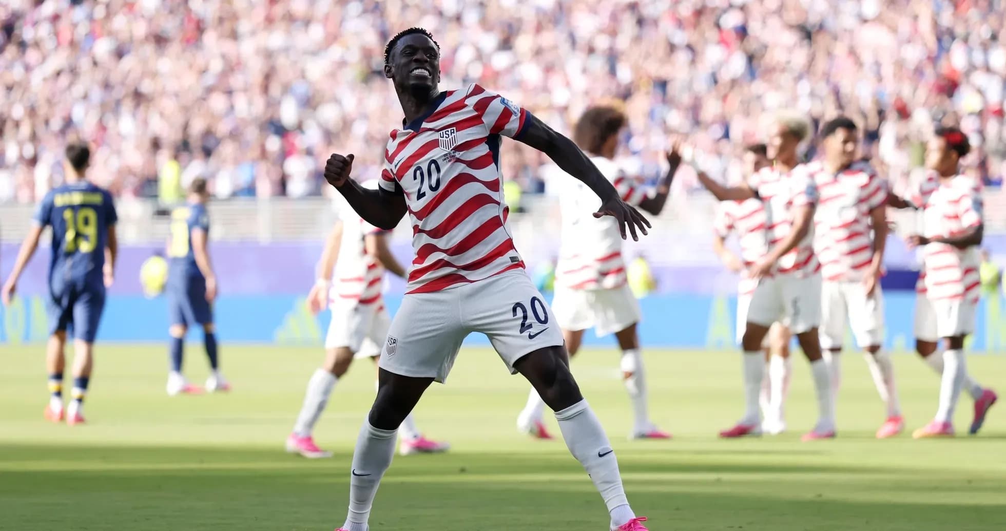 USA player celebrating during World Cup match USA player celebrating during World Cup match