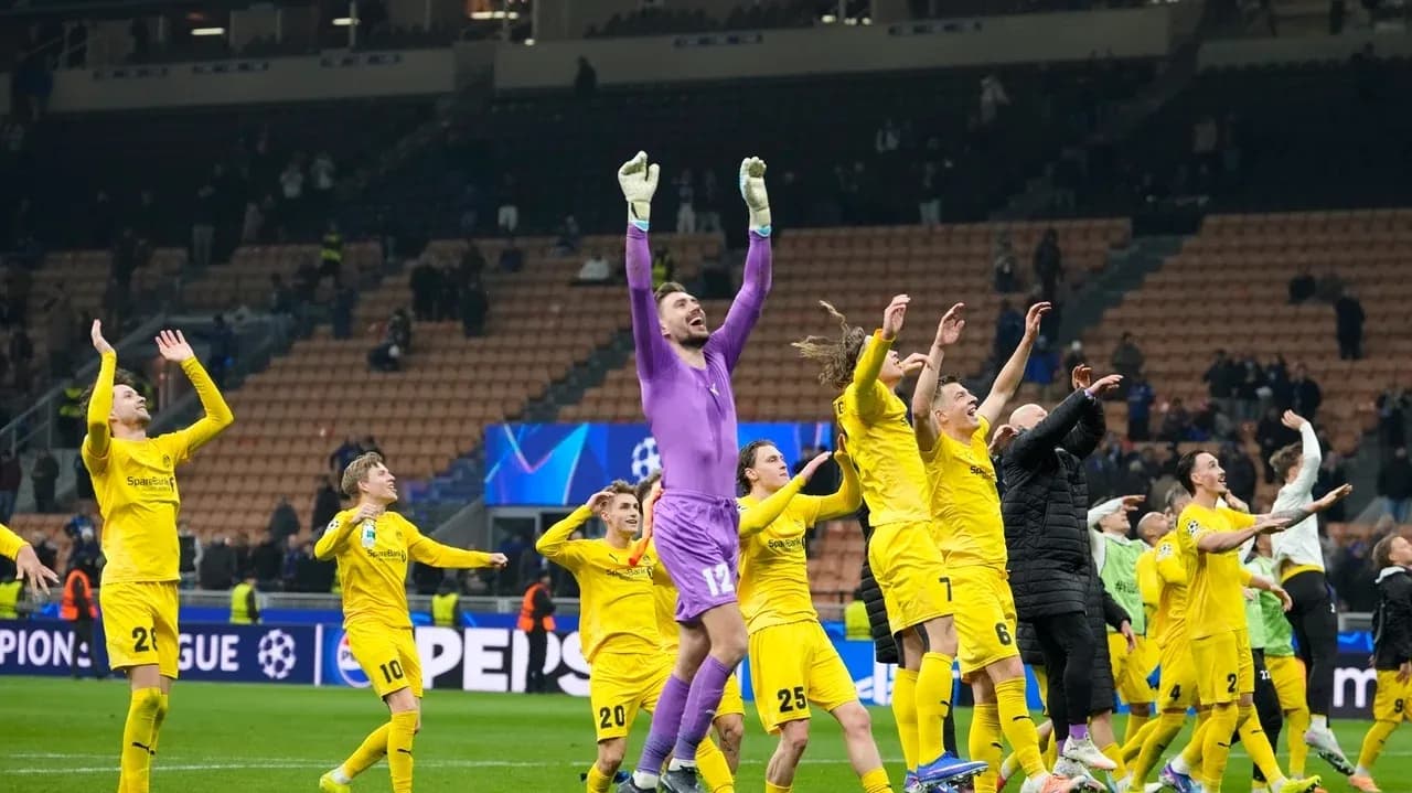 Bodo/Glimt players celebrating UEFA Champions League win Bodo/Glimt players celebrating UEFA Champions League win