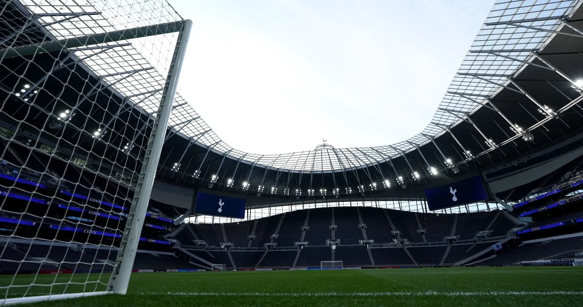 View of Tottenham Hotspur Stadium from goalpost View of Tottenham Hotspur Stadium from goalpost