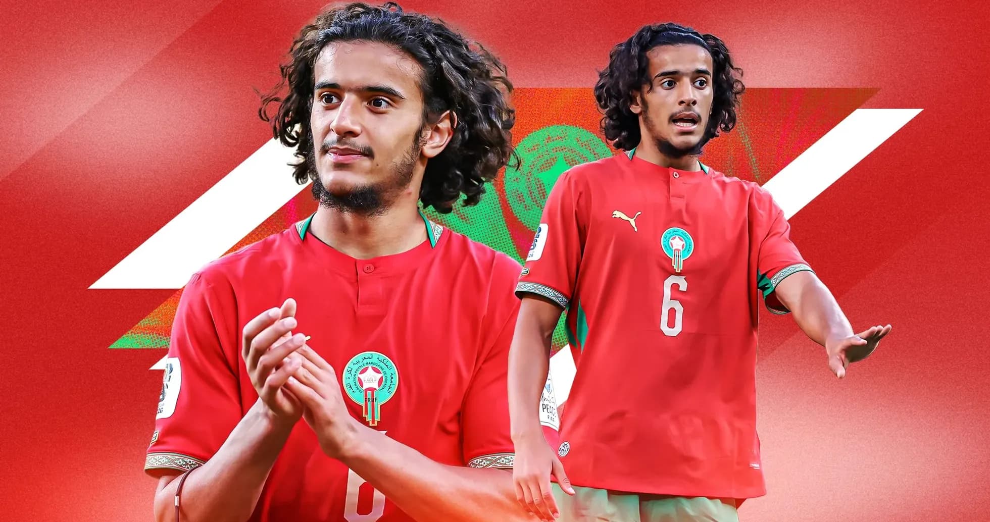 Player in Morocco jersey gesturing on the field Player in Morocco jersey gesturing on the field
