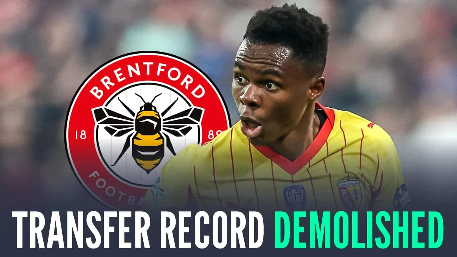 Player reacting with Brentford logo and transfer news Player reacting with Brentford logo and transfer news