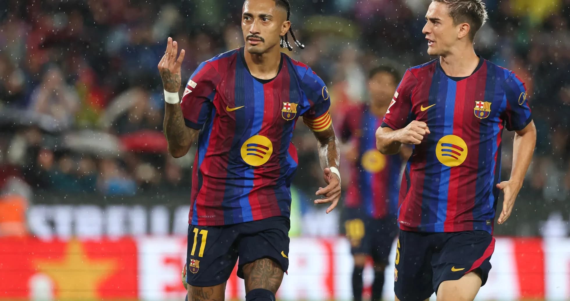 Barcelona players celebrating a goal during match Barcelona players celebrating a goal during match