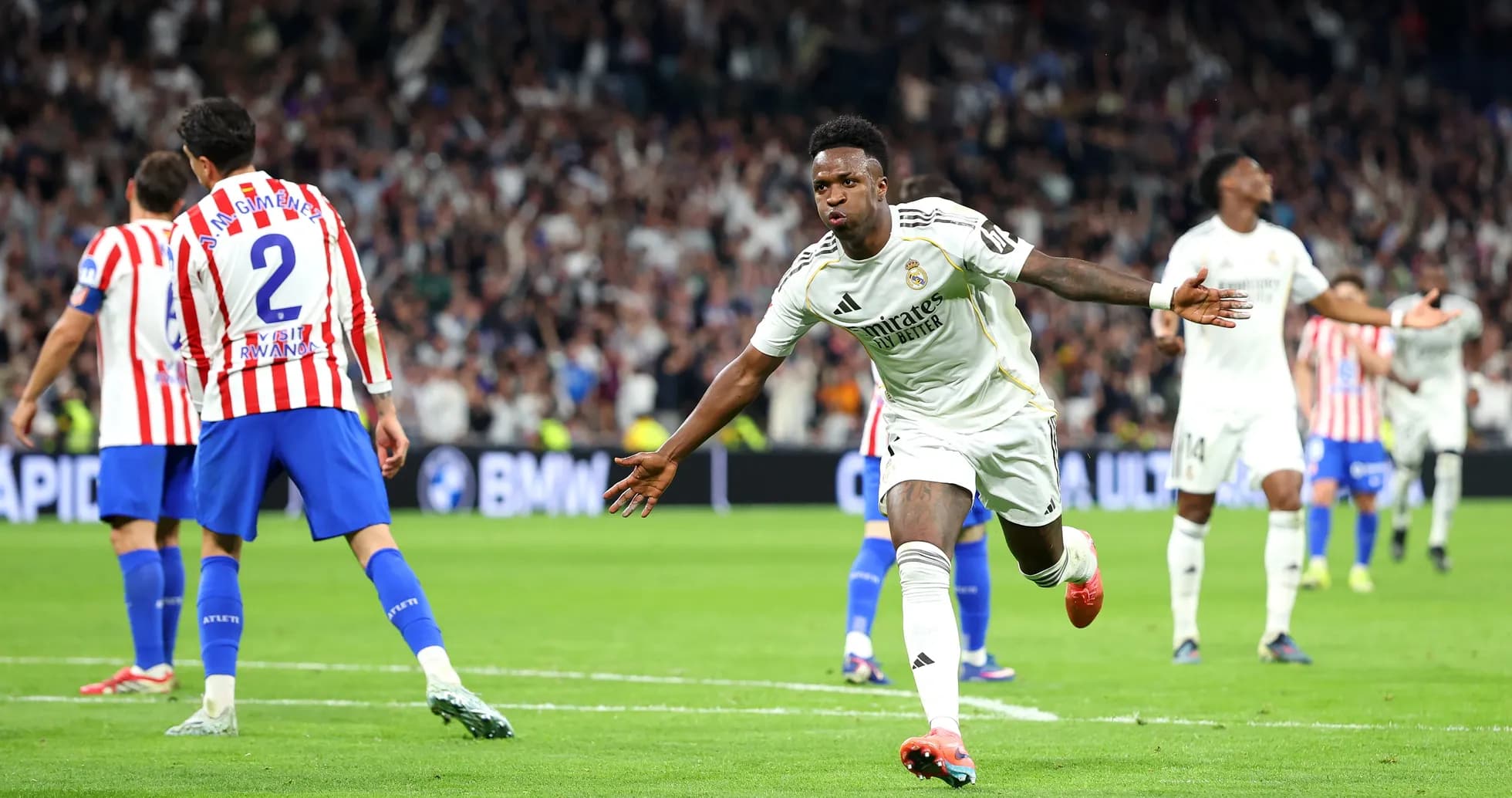 Vinicius celebrating a goal against Atletico Madrid Vinicius celebrating a goal against Atletico Madrid