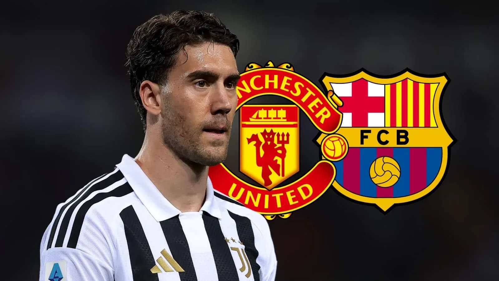 Player in Juventus jersey with Manchester United and Barcelona logos Player in Juventus jersey with Manchester United and Barcelona logos