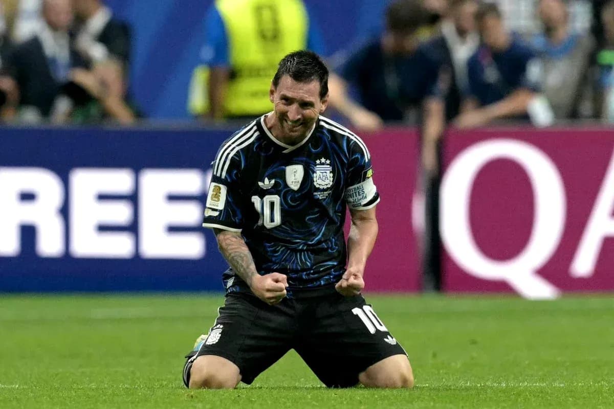 Lionel Messi celebrating on the field after match Lionel Messi celebrating on the field after match