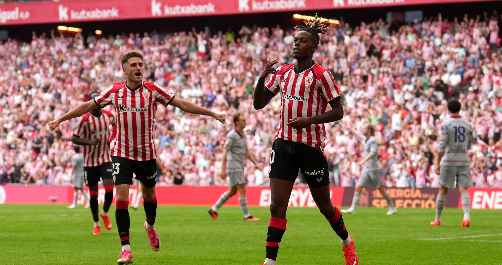 Athletic Bilbao players celebrating a goal during match Athletic Bilbao players celebrating a goal during match