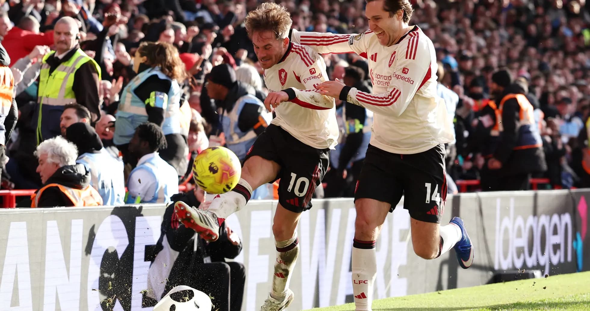 Liverpool players celebrating a goal during match Liverpool players celebrating a goal during match
