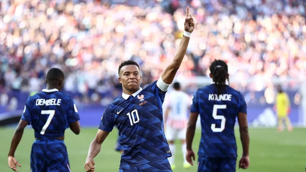 Kylian Mbappé celebrating a goal for France Kylian Mbappé celebrating a goal for France