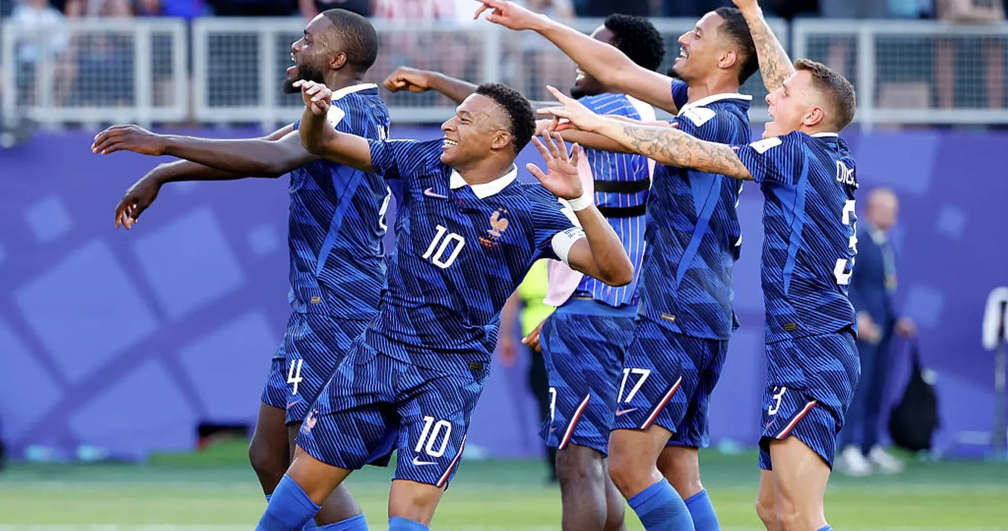 French players celebrating a goal during match French players celebrating a goal during match