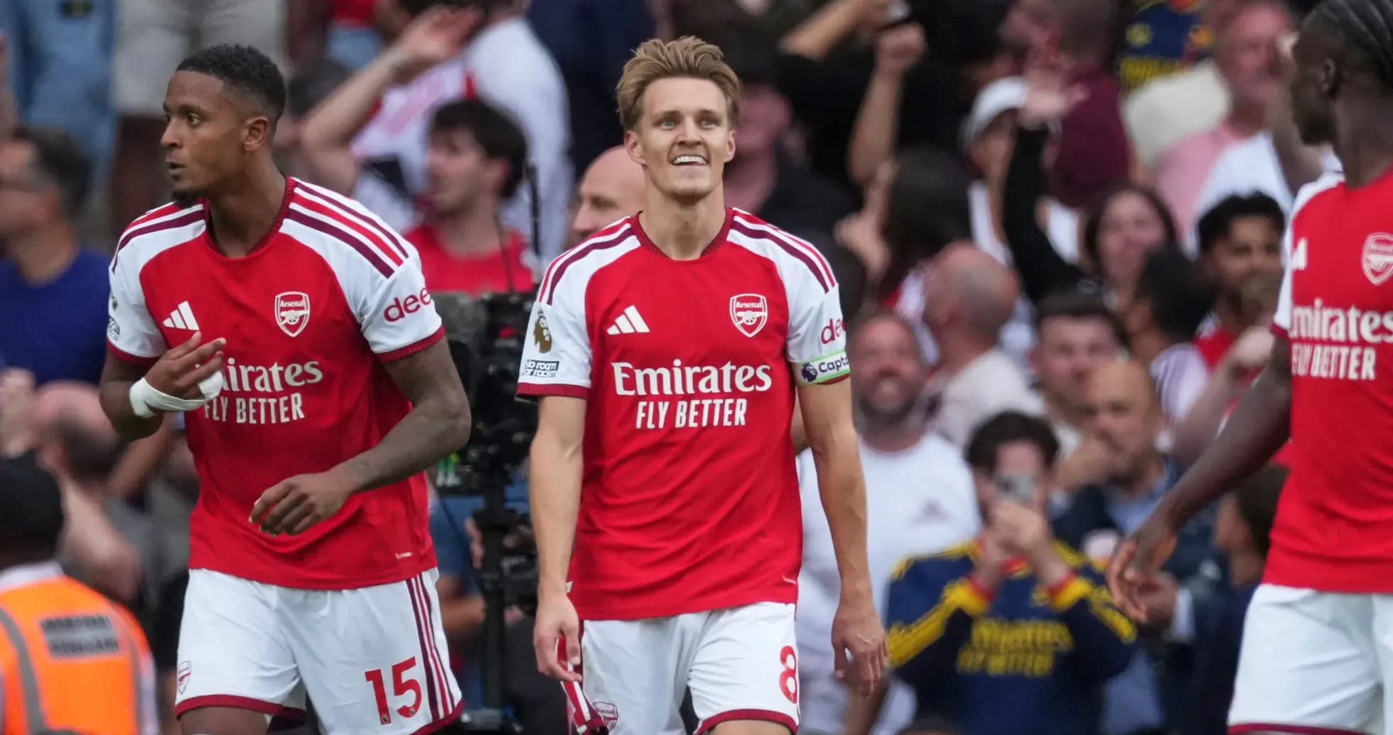Arsenal players celebrating during Premier League match Arsenal players celebrating during Premier League match