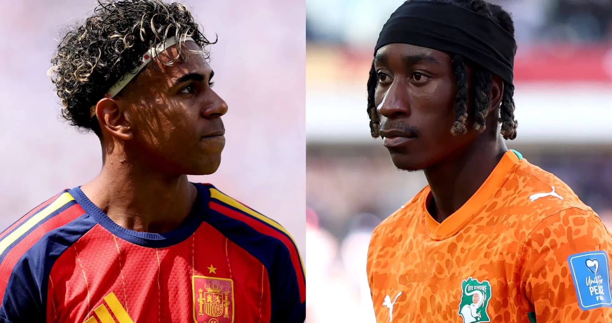 Players from Spain and Ivory Coast facing each other Players from Spain and Ivory Coast facing each other