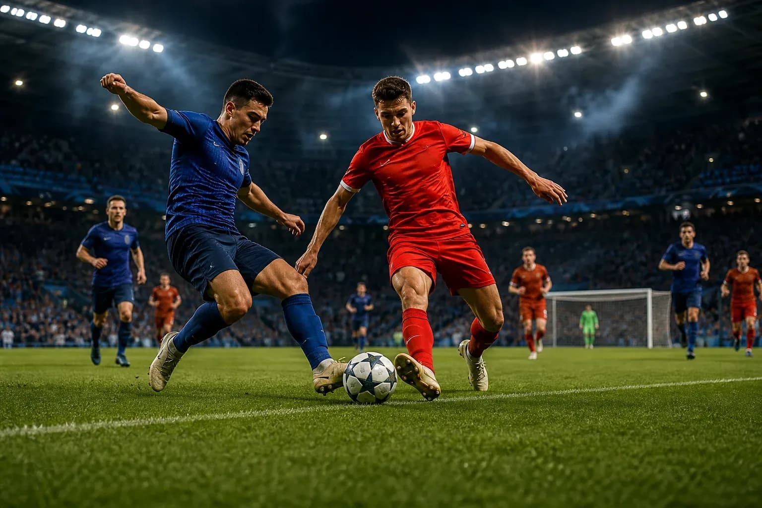 Dinamo Zagreb player challenging FC Thun opponent Dinamo Zagreb player challenging FC Thun opponent