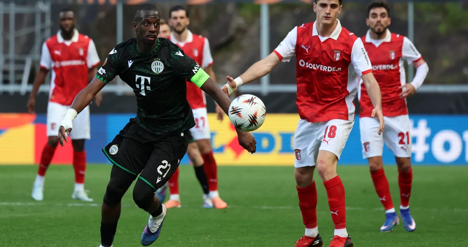 Ferencvarosi TC player dribbling against Twente Ferencvarosi TC player dribbling against Twente