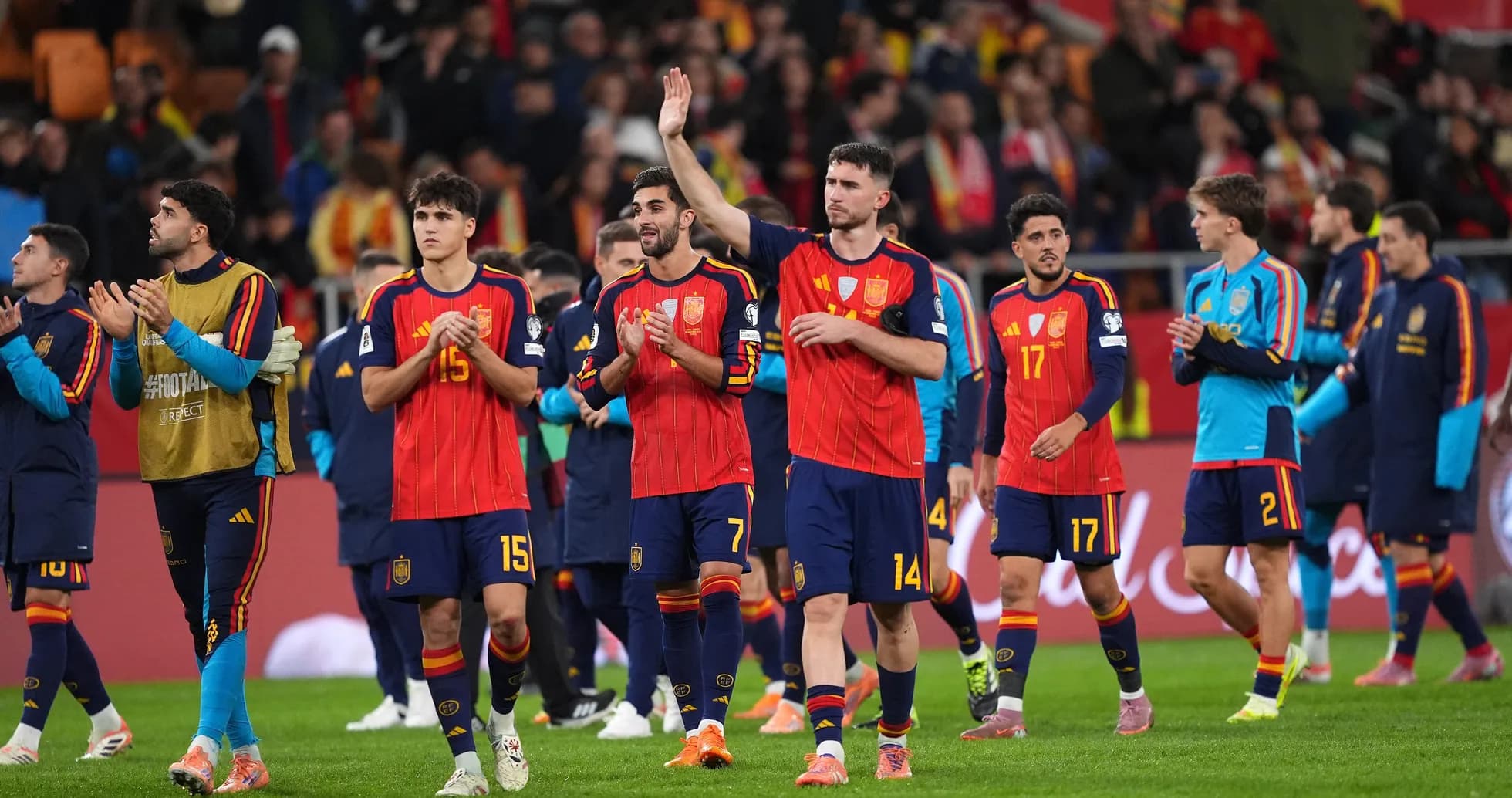 Spain players acknowledging fans after match Spain players acknowledging fans after match