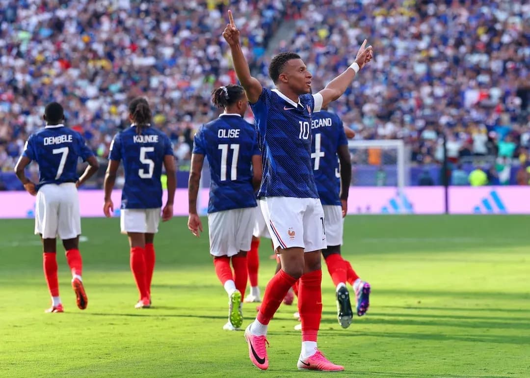 Kylian Mbappé celebrating goal for France Kylian Mbappé celebrating goal for France