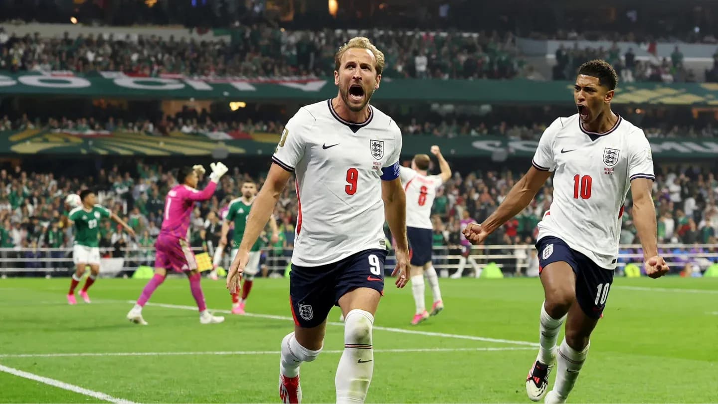 England players celebrating goal against Mexico England players celebrating goal against Mexico