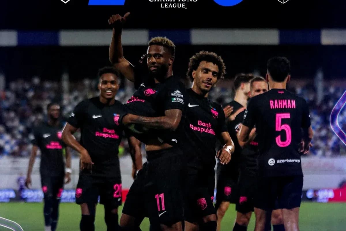 Sabah FA players celebrating during UEFA match Sabah FA players celebrating during UEFA match