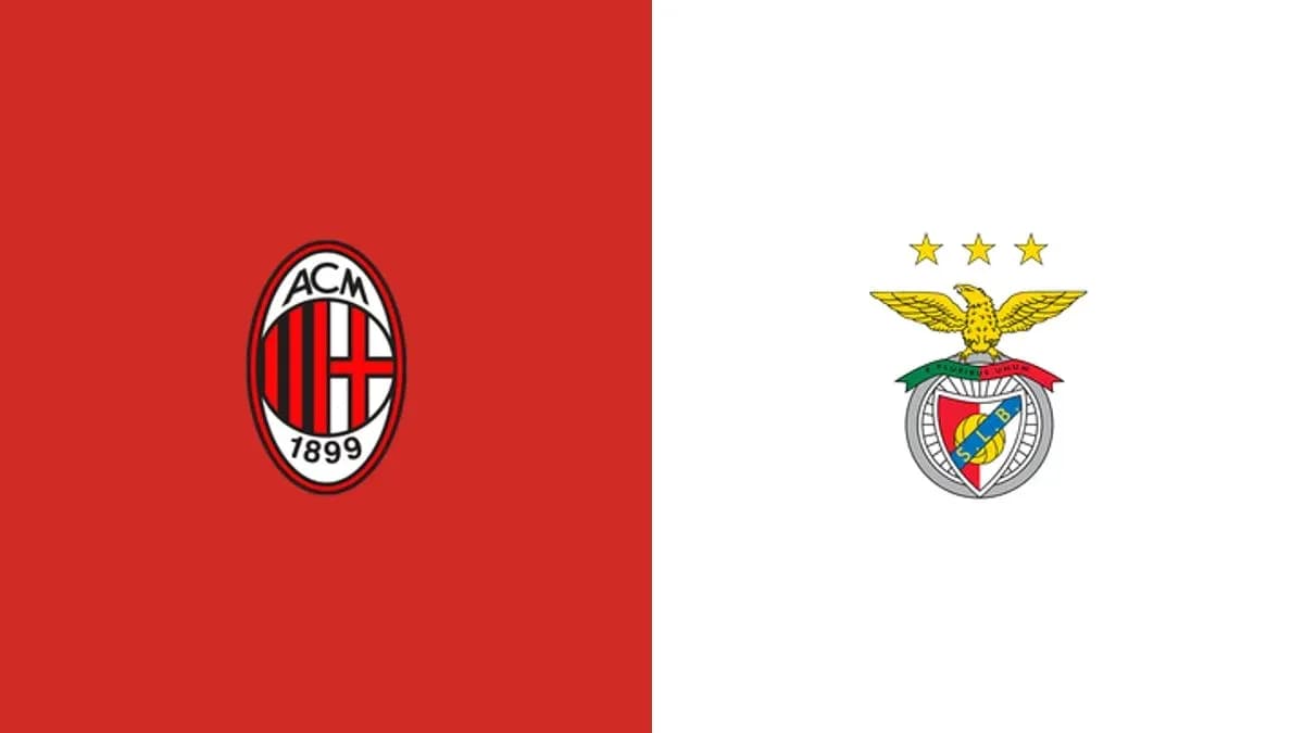 AC Milan and Benfica club logos side by side AC Milan and Benfica club logos side by side