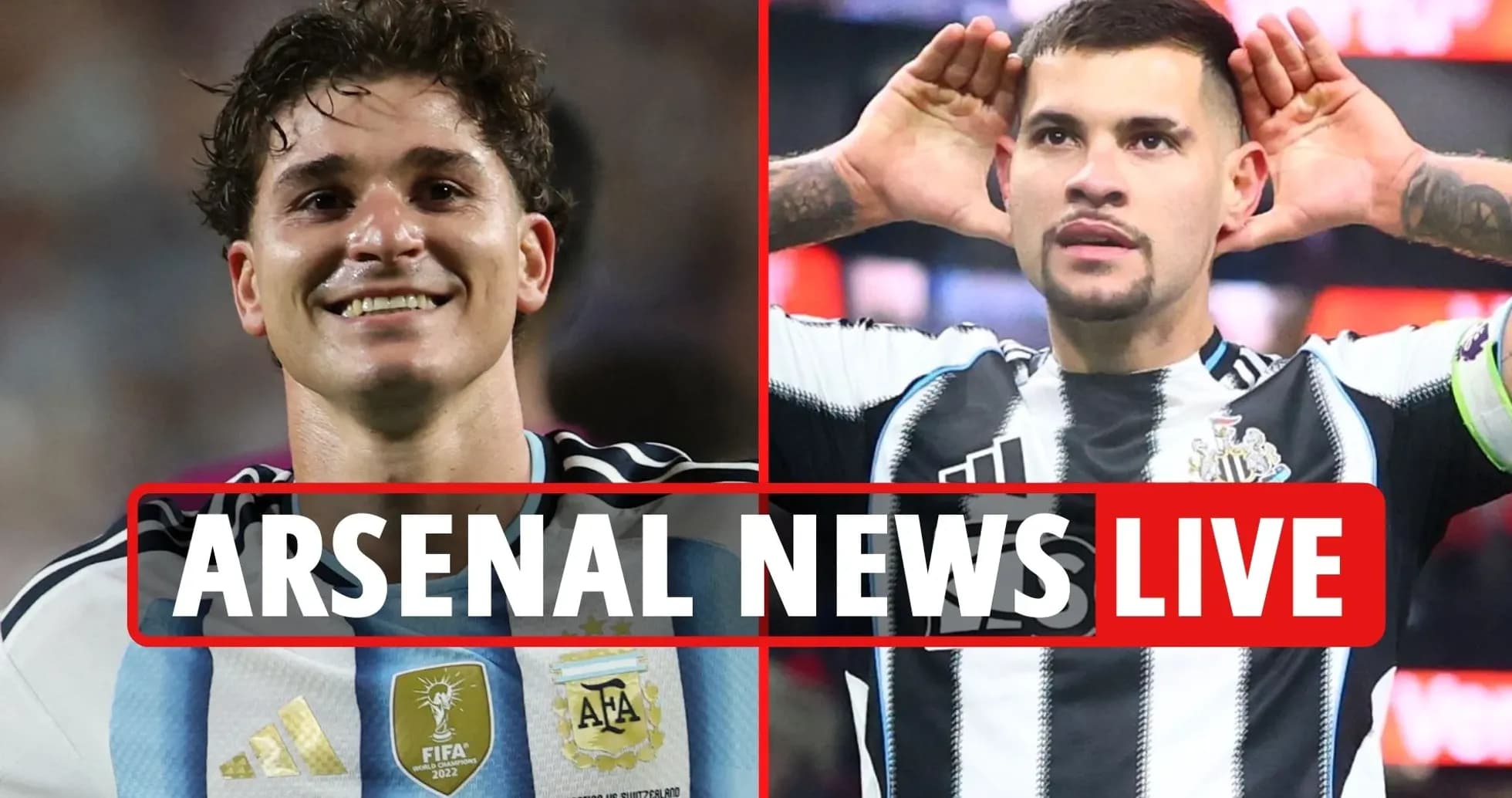 Two football players celebrating, Arsenal news banner Two football players celebrating, Arsenal news banner