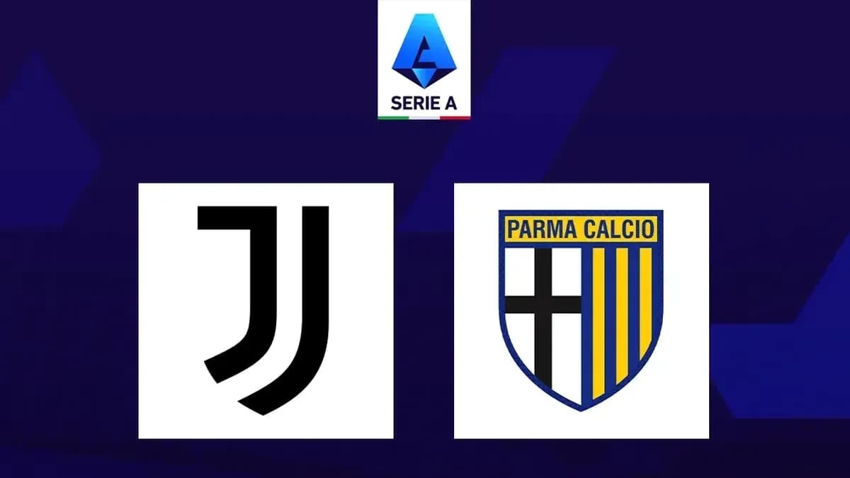 Juventus and Parma Calcio logos on Serie A background Juventus and Parma Calcio logos on Serie A background