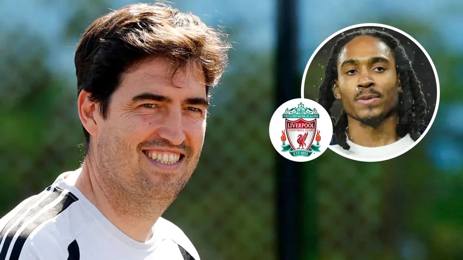 Coach smiling during training with Liverpool logo Coach smiling during training with Liverpool logo
