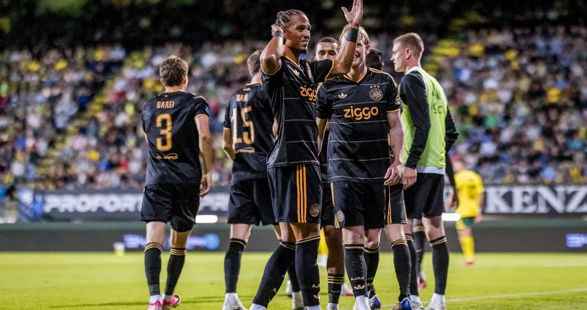 Ajax players celebrating during a match Ajax players celebrating during a match