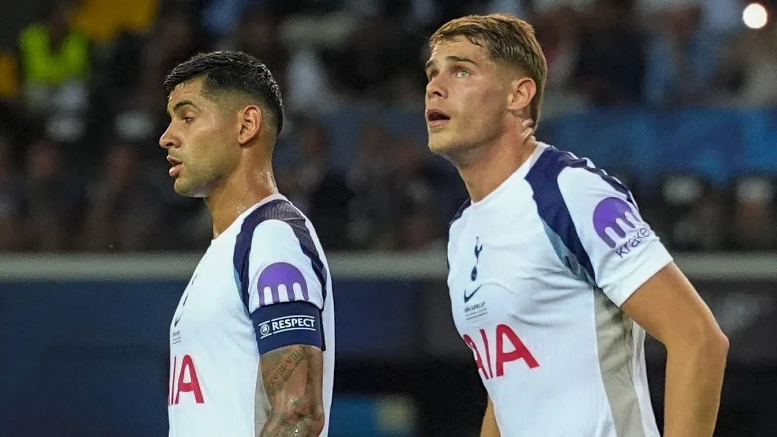 Two Tottenham players looking up during match Two Tottenham players looking up during match