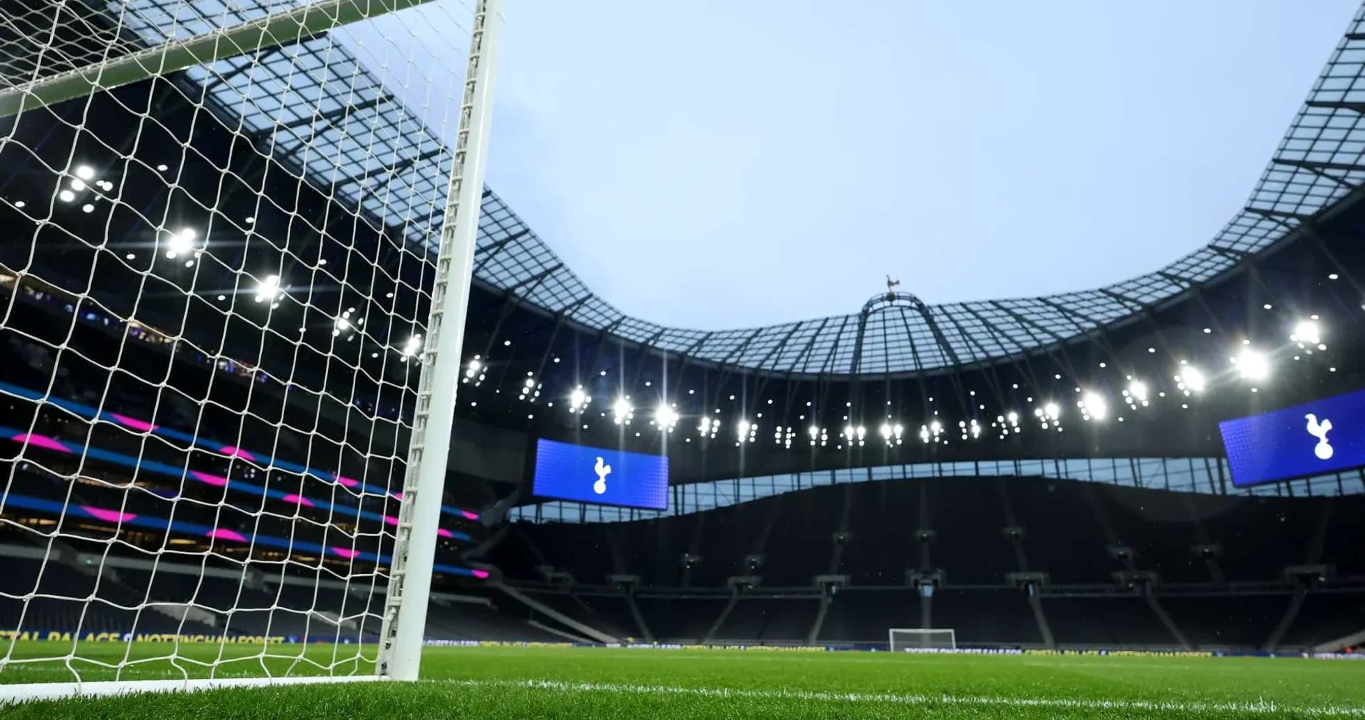 View of Tottenham Hotspur Stadium from goalpost View of Tottenham Hotspur Stadium from goalpost