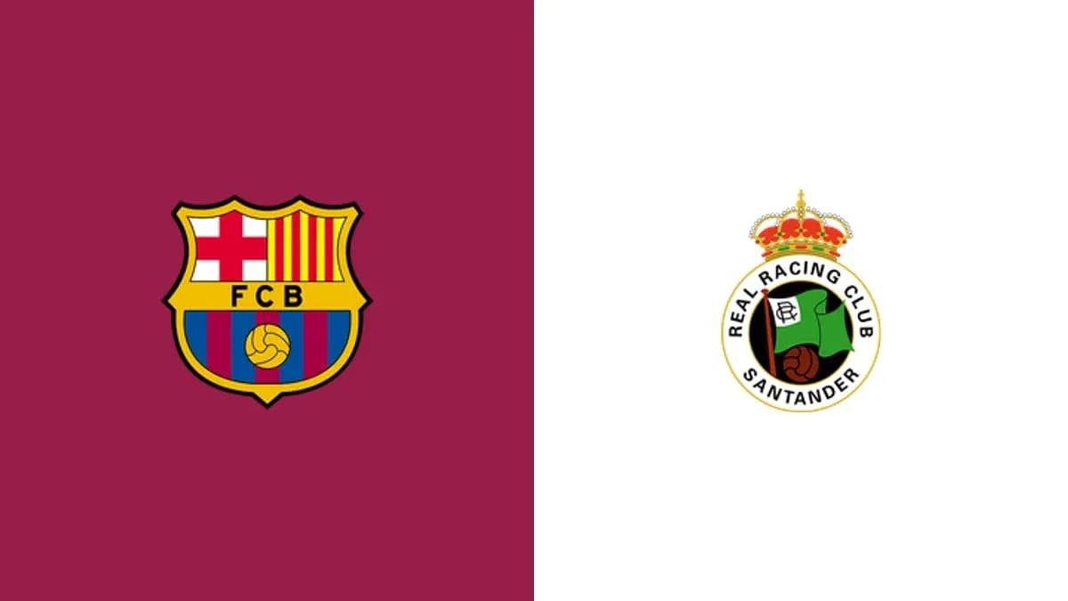Logos of FC Barcelona and Real Racing Club Santander Logos of FC Barcelona and Real Racing Club Santander