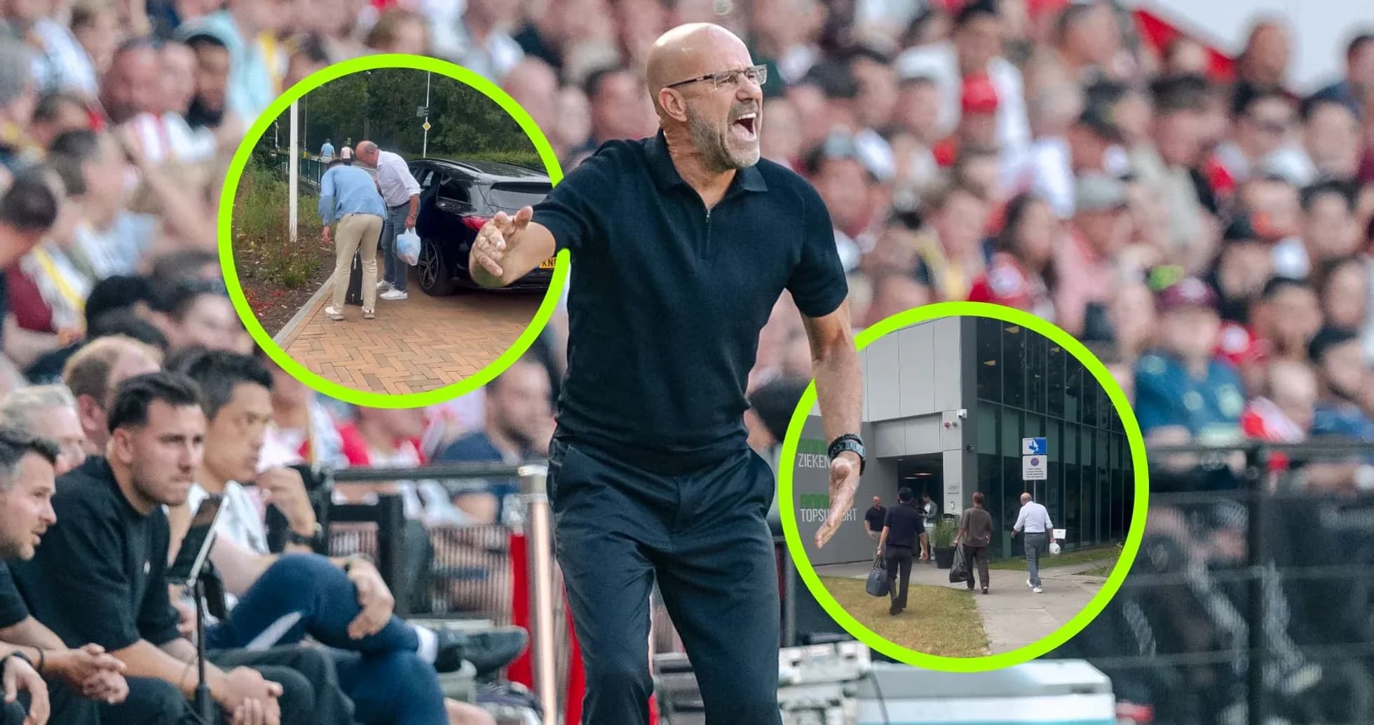 Coach gesturing passionately during match with fans behind Coach gesturing passionately during match with fans behind